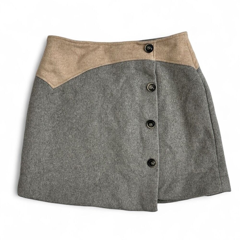 Line & Dot Contrasting Wool Blend Mini Skirt Sz M Preppy Academia Classic City
